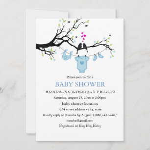 Love birds   Boy Baby Shower-inbjudan Inbjudningar