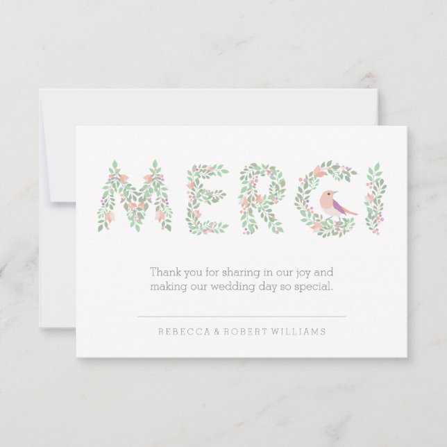 Love birds & Brev Merci Tack Kort (Framsida)