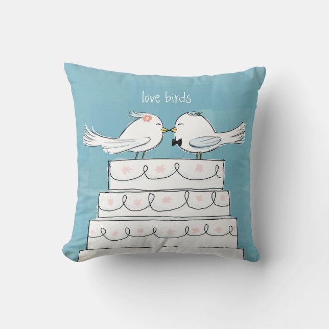 Love birds Bröllop Cake Bride & Groom Kiss Kudde (Framsida)