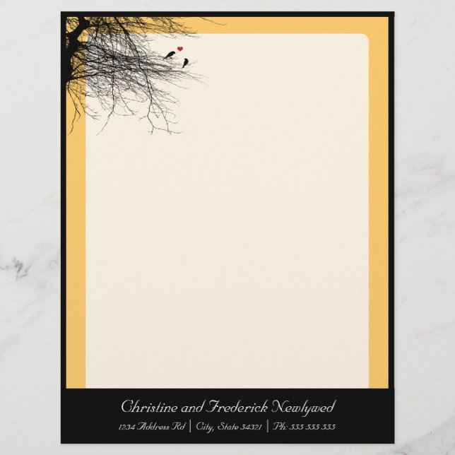 Love birds, bröllop letterhead brevhuvud (Framsida)
