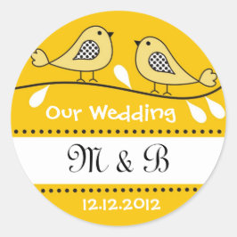 Love birds Bröllop Monogram Stickers Runt Klistermärke