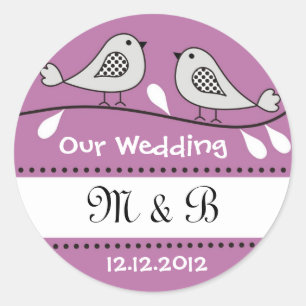 Love birds Bröllop Monogram Stickers Runt Klistermärke
