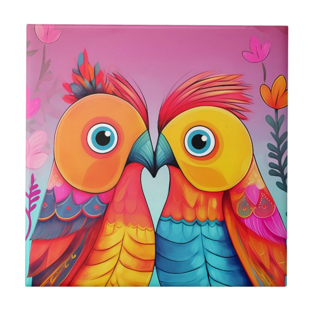 LOVE BIRDS BRÖLLOP PARROT ART Ceramic Tile Kakelplatta (Framsidan)