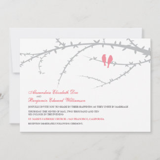 Love birds bröllopsinbjudan (rosa) inbjudningar