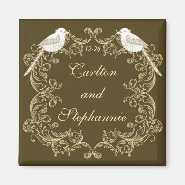 Love birds Brown/Creme Bröllop Magnet (Framsidan)