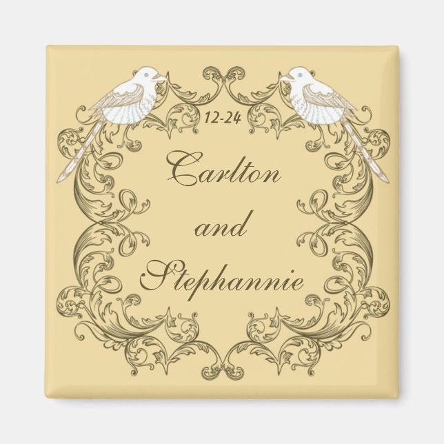 Love birds Brown/Tan Bröllop Magnet (Framsidan)