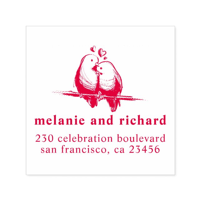 Love birds Classic Bröllop Namn & Returadress Självfärgande Stämpel (Design)