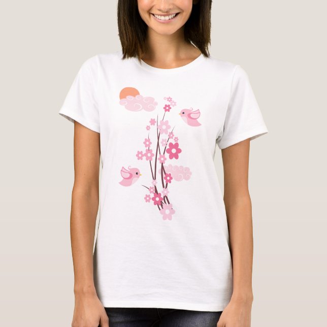 Love birds & delikat blommor tee shirt (Framsida)