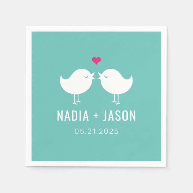 Love birds EDITABLE FÄRG Bröllop Förlovningsfest Pappersservett (Framsidan)