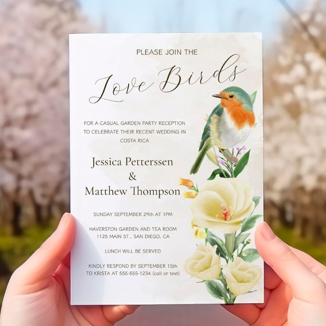 Love birds Elopement Party Photo Wedding Reception Inbjudningar (Skapare uppladdad)