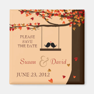 Love birds Falling Hearts Oak Träd favor Magnet