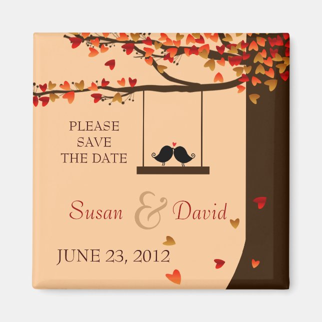 Love birds Falling Hearts Oak Träd favor Magnet (Framsidan)