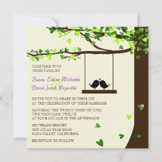 Love birds flämtande Hearts Oak Träd bröllopsinbju Inbjudningar