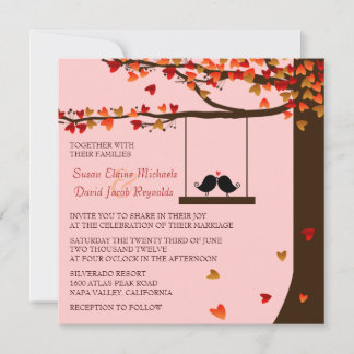 Love birds flämtande Hearts Oak Träd bröllopsinbju Inbjudningar