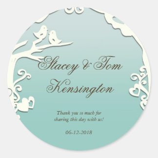 Love birds Forever på Pastel Ocean Blue Runt Klistermärke