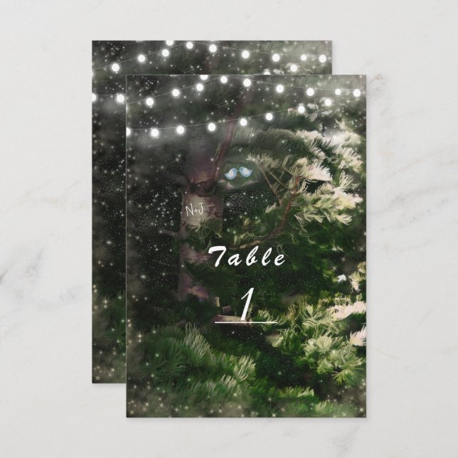 Love birds + Gräs Träd Night Bröllop Bordsnummer (Fram/baksida)