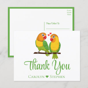 Love birds Grönt Gult Lovebird Bröllop Tack Vykort