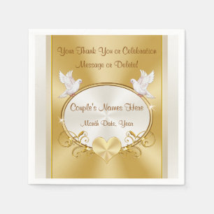 Love birds Guld Bröllop Napkins Personlig Pappersservett