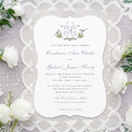 Love birds H-inbjudan till monogrambröllop Inbjudningar