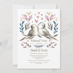 Love birds Hand-Drawn Rehearsal Dinner Inbjudningar