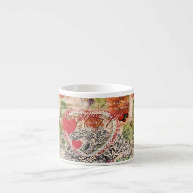Love birds Heart Red Art Collage Espressomugg (Framsidan)