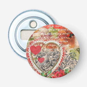 Love birds Heart Red Art Collage Flasköppnare