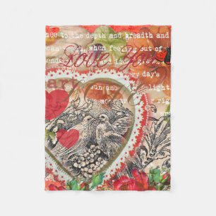 Love birds Heart Red Art Collage Fleecefilt