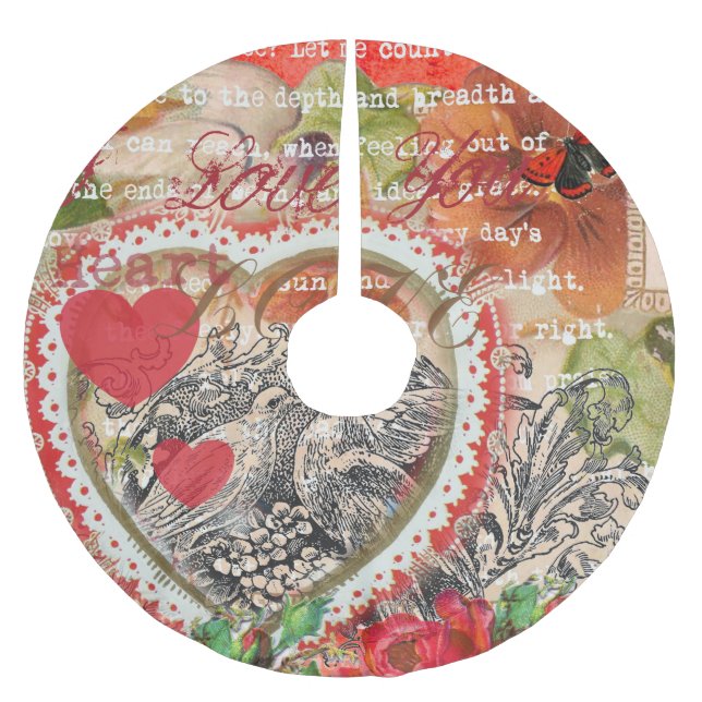 Love birds Heart Red Art Collage Julgransmatta Borstad Polyester (Framsidan)