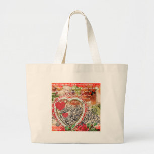 Love birds Heart Red Art Collage Jumbo Tygkasse