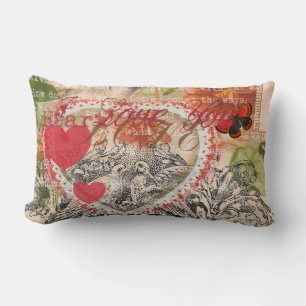 Love birds Heart Red Art Collage Lumbarkudde