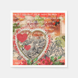 Love birds Heart Red Art Collage Pappersservett