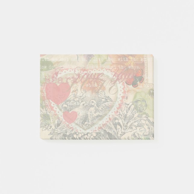 Love birds Heart Red Art Collage Post-it Block (Framsida)
