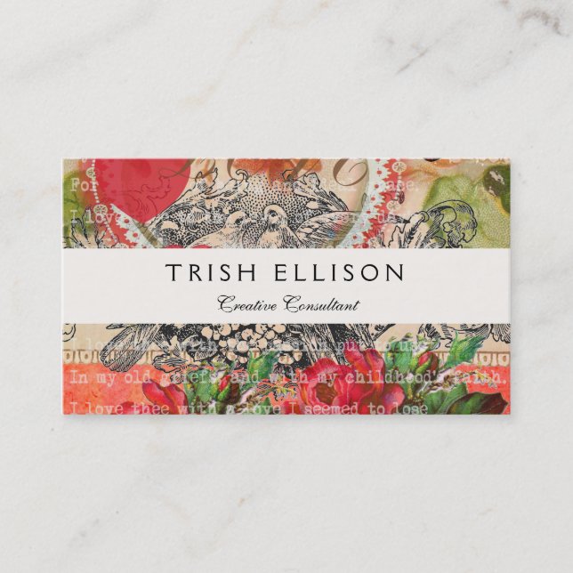 Love birds Heart Red Art Collage Visitkort (Framsida)