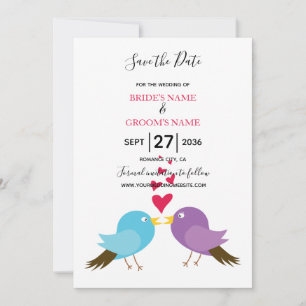 Love birds & Hearts Bröllop spara datum Datumet