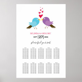 Love Birds & Hearts Wedding Seating Chart Poster