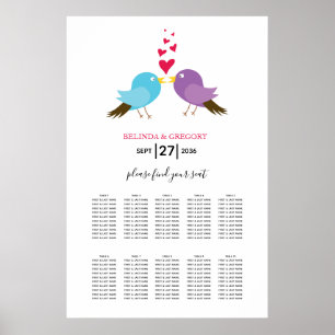 Love Birds & Hearts Wedding Seating Chart Poster
