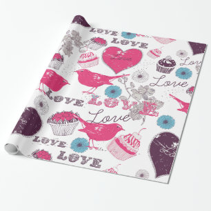 Love birds hjärta och Muffinsar Valentines Mönster Presentpapper