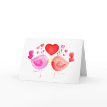 Love birds hjärta Red rosa Valentines art card