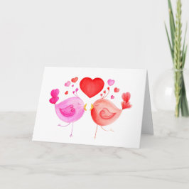Love birds hjärta Red rosa Valentines art card Helgkort