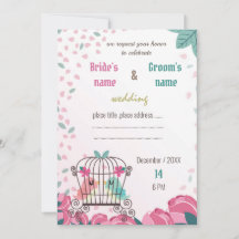 love birds i blommigten för bröllopsinbjudan till 