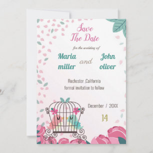 love birds i bur-blommigten spara datumkortet