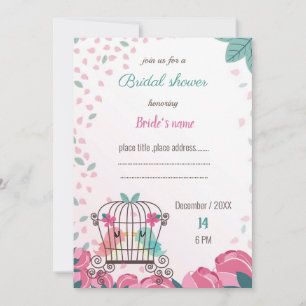 love birds i burar blommigt inbjudningskort för mö