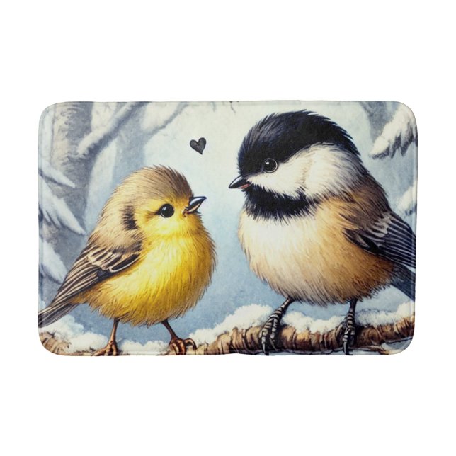 Love birds i ett fryst vinterdäck badrumsmatta (Framsidan)