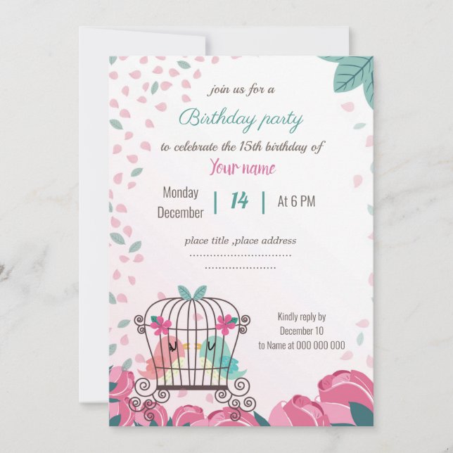 love birds i födelsedagsfest för blommigt av burar (Framsida)