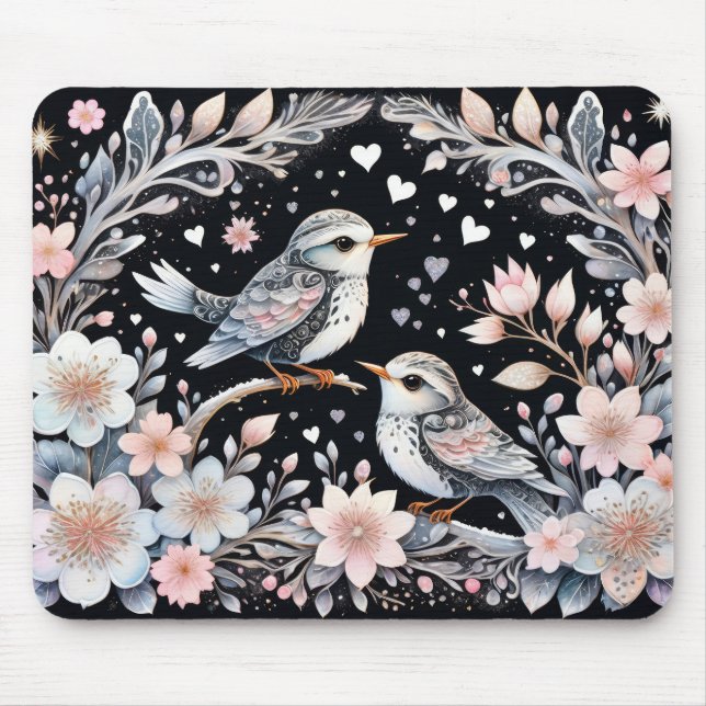 Love birds i julbakgrund musmatta (Framsidan)