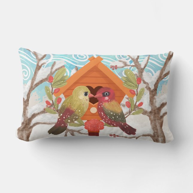 Love birds i Winter Lumbar Pillow Lumbarkudde (Framsida)