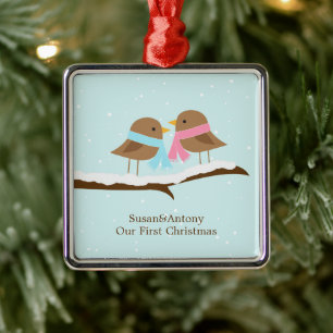 Love birds julgransprydnad metall