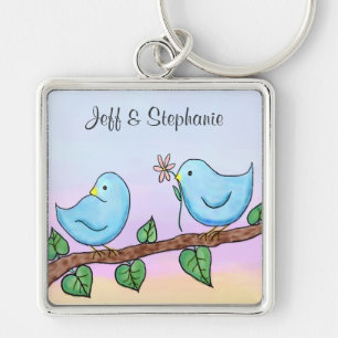 Love birds Keychain Fyrkantig Silverfärgad Nyckelring