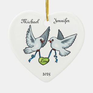 Love birds kopplar ihop bröllopkärlek - julgransprydnad keramik