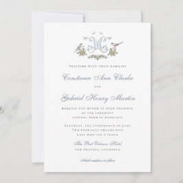 Love birds "M" Monogram bröllopsinbjudan Inbjudningar